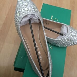 Lauren Lorraine Sparkling Glittery Gemstone Silver Flats